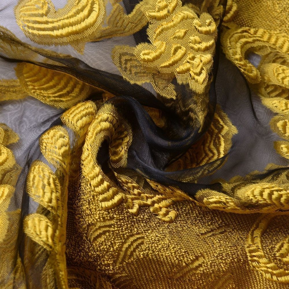 Scarf Embroidered Pattern Polyester Yellow - Picture 2 of 5